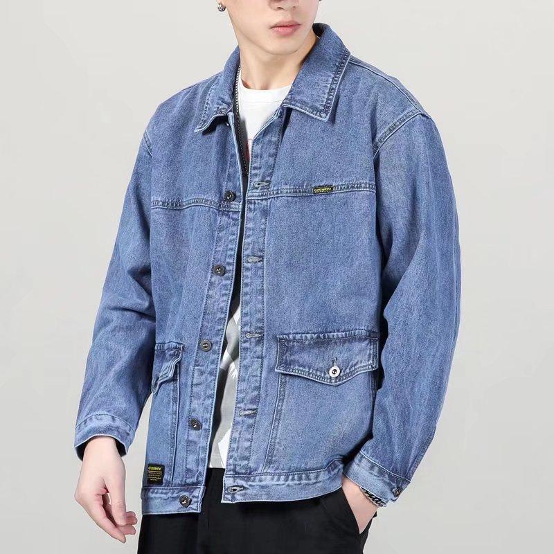 Spring Autumn Fashion Men's Casual Trendy Multi Pocket Solid Color Denim Jacket Coat Loose Jean Jacket Male Tops