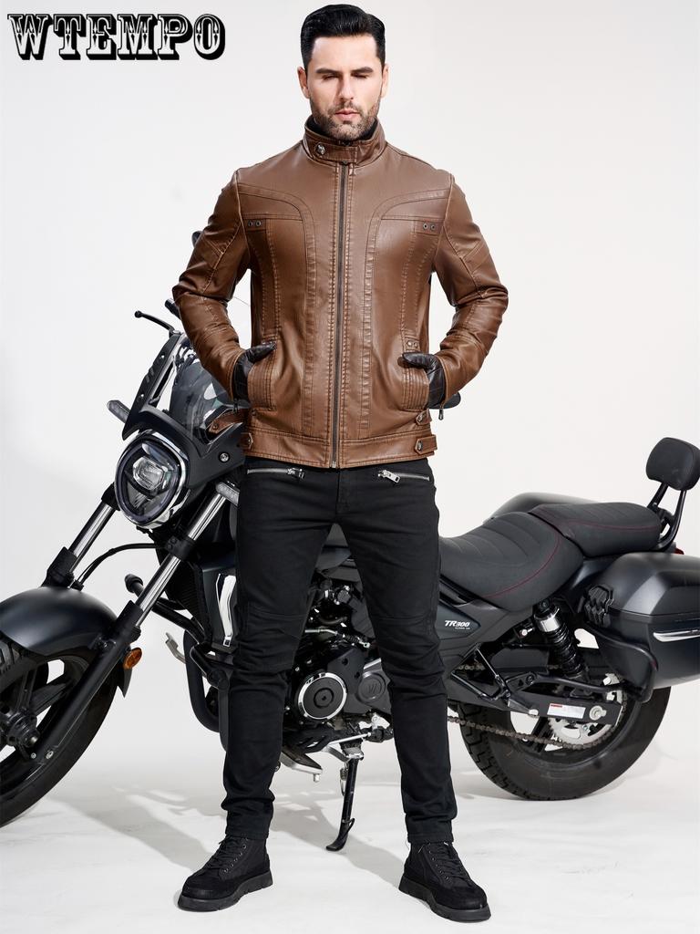 Men's Retro PU Leather Jacket - Chic Multi-Pocket Motorcycle Soft-shell Jacket - For Spring & Fall Stylish Outerwear for Casual & Motorcycle Riding