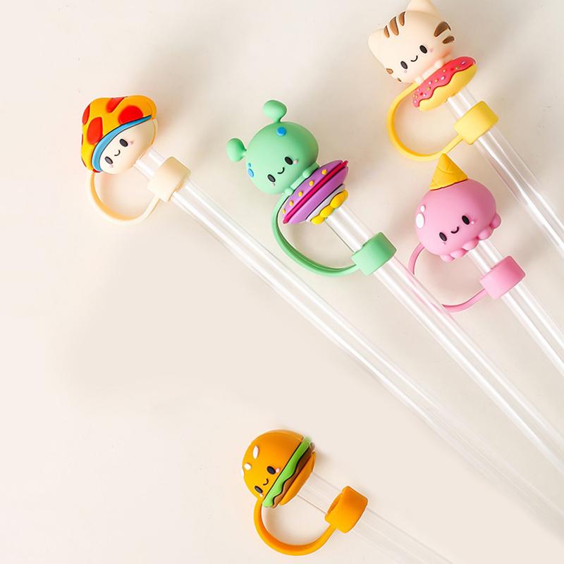 1PC Silicone Sealing Straw Plug Reusable Drinking Dust Cap Cartoon Plugs Tips Cover Suit Kitchen Cup DIY Accessories