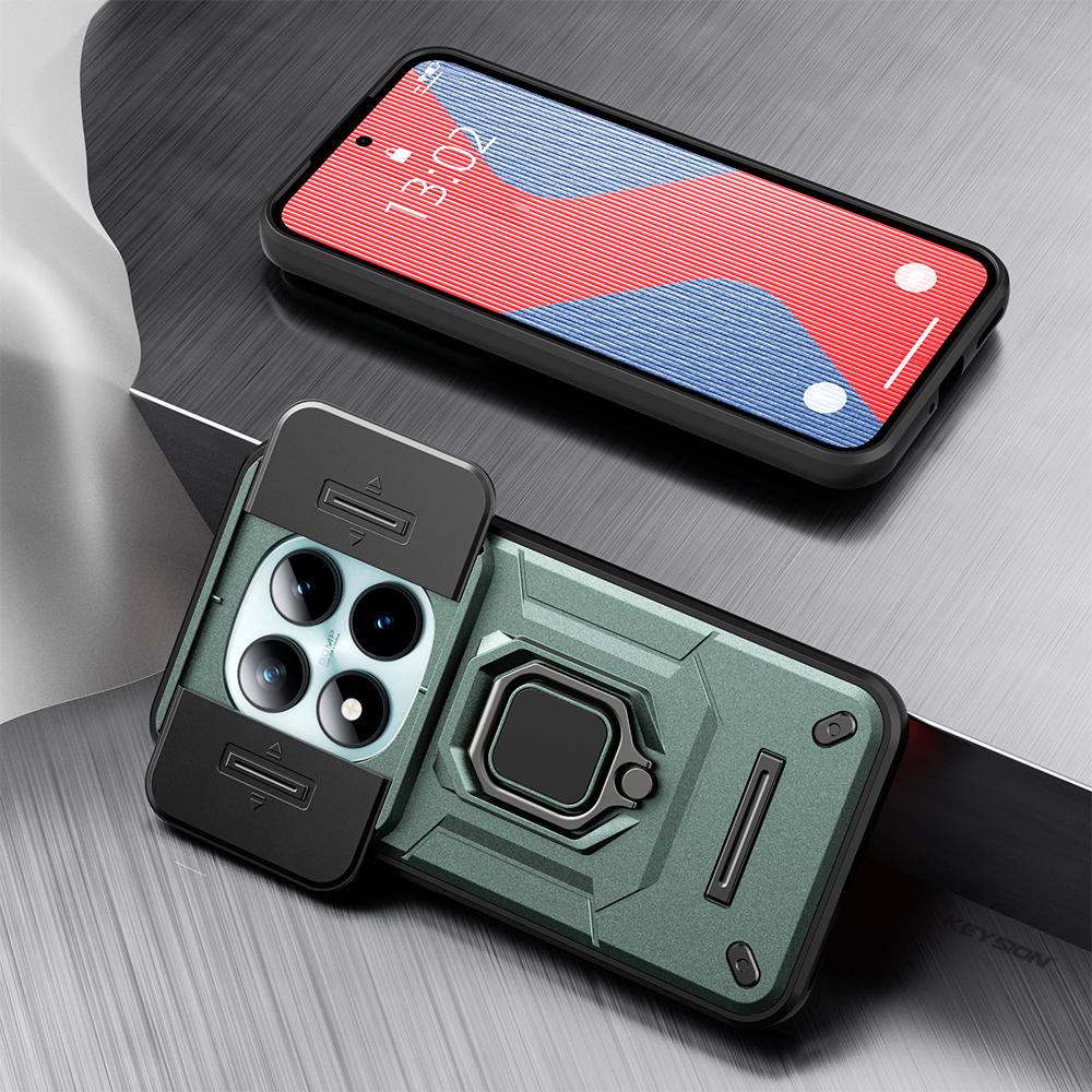 KEYSION Shockproof Case for Xiaomi Redmi Note 15 Pro+ 5G Slide Camera Protection Metal Ring Stand Phone Cover for Redmi Note 15 4G 5G