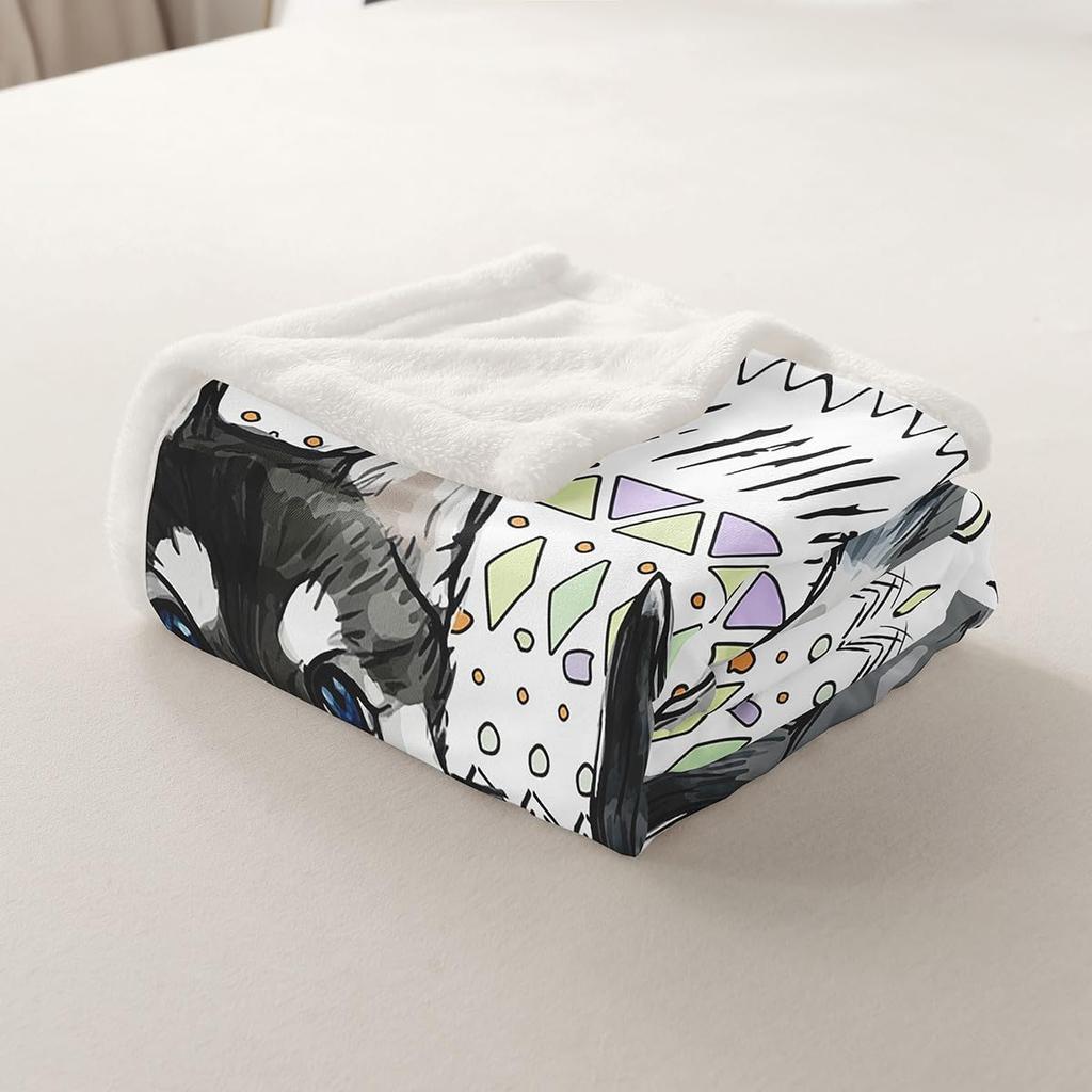 Husky Dog Pattern Blanket Soft Fleece Throw Pet Lover Gift Home Decor Cozy Bedding for Dog Owners Living Room Decoration
