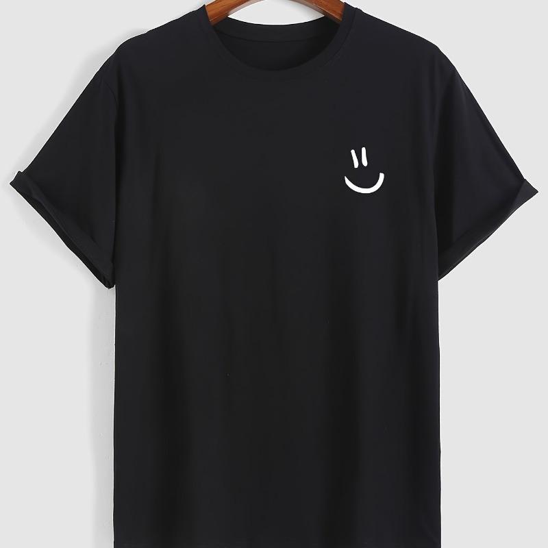 2024 New Smiling Face Printed Men's Cotton T-shirt Fashion Casual Short Sleeve Round Neck T-shirt Outdoor Men's Clothing