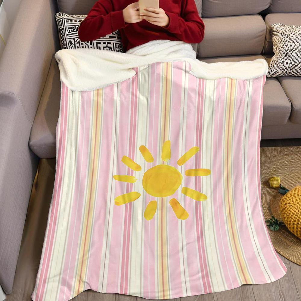 Pink Stripe Sunny Flannel Blanket Warm Soft Halloween Christmas Couch Warm Cozy Decorative Decor Gift for All Season