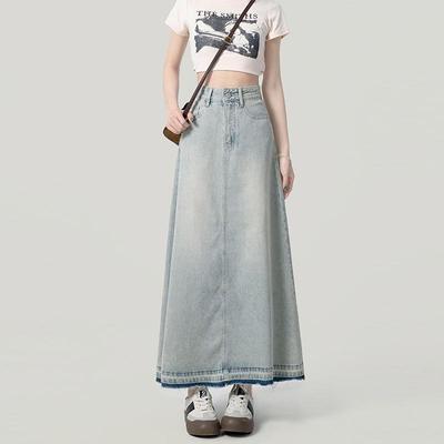 Slit Denim Skirt for Women Spring Autumn Slim High Waist A-line Long Skirts Casual Vintage Style Y2k Clothing Plus Size