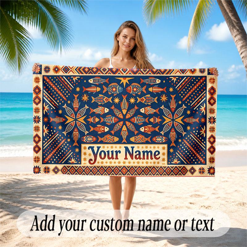 Neon Abstract Theme Beach Towel Personalized Custom Name & Text Soft Quick Dry Beach Towel for Swimming Travel