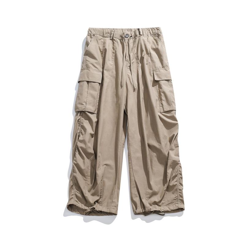 Vintage multi-pocket paratrooper overalls men's loose and versatile straight wide-leg pants cityboy casual trousers