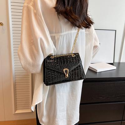 Crocodile Pattern PU Leather Shoulder Chain Bag Luxury Lock Design Crossbody Bag Fashion Trend Shoulder Messenger Bag