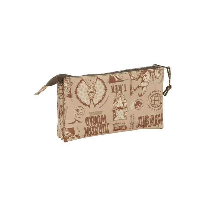 Trousse triple - safta - Jurassic World - Multicolore - Caricature - Marron