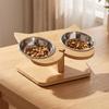 Wooden Pet Feeding Stand with Stainless Steel Bowls Compact for Cats, Young Dogs