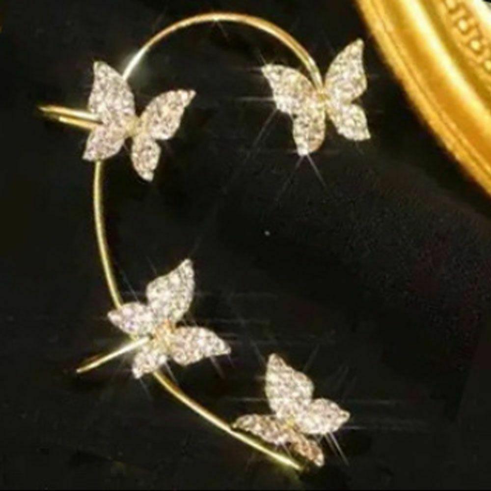 SUCHII Sparkling Zircon Butterfly Earrings Ear Wrap Dangle Ear Bone Clip Ear Cuff NonPiercing Earrings New