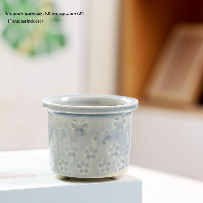 Creative Ceramic Butterfly Succulent Pot with Ice Crack Design - Breathable and Stylish Desktop Planter