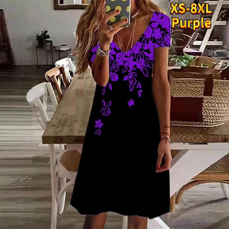 

Літня модна жіноча сукня з V-подібним вирізом і коротким рукавом із квітковим принтом, сексуальна сукня 5XL фіолетовий