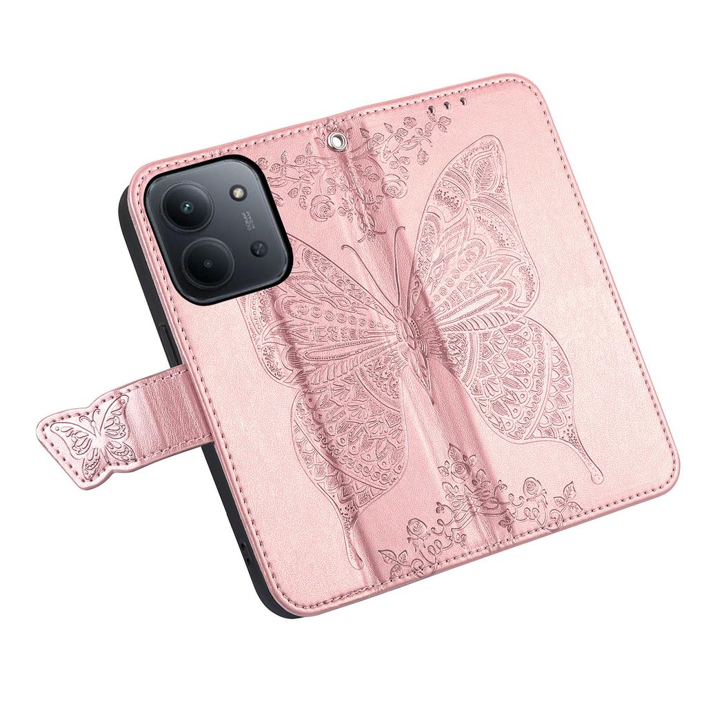 Phone Case For Xiaomi Poco C85 4G (173mm) / Redmi 15C 4G (EU) (173mm) / 15C 5G (EU) (173mm) with Strap Butterfly Pattern PU Leather Wallet Phone Cover