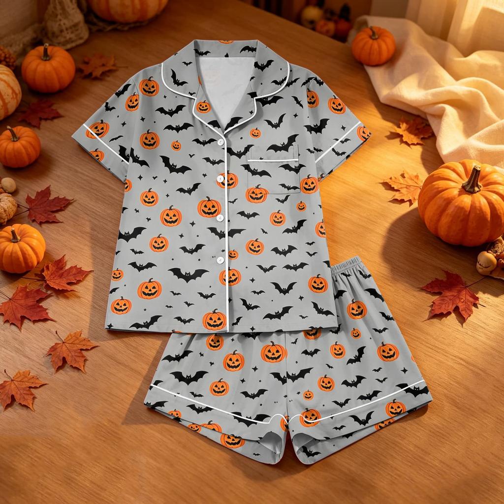 Conjunto de Pijama de Dos Piezas con Estampado de Halloween para Mujer