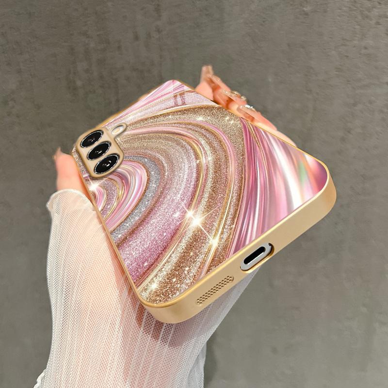 Pink Gold Spiral Pattern 2D Phone Case for Samsung S26 S25 S24 S23 S22 S21 S20 A56 A36 A16 - Golden Glass Protective Cover