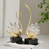 Gilded Crystal Swan Sculpture Two Piece Set Creative Artwork Ornaments Golden Swan Desk Decoration Modern Home Decor Accessories
