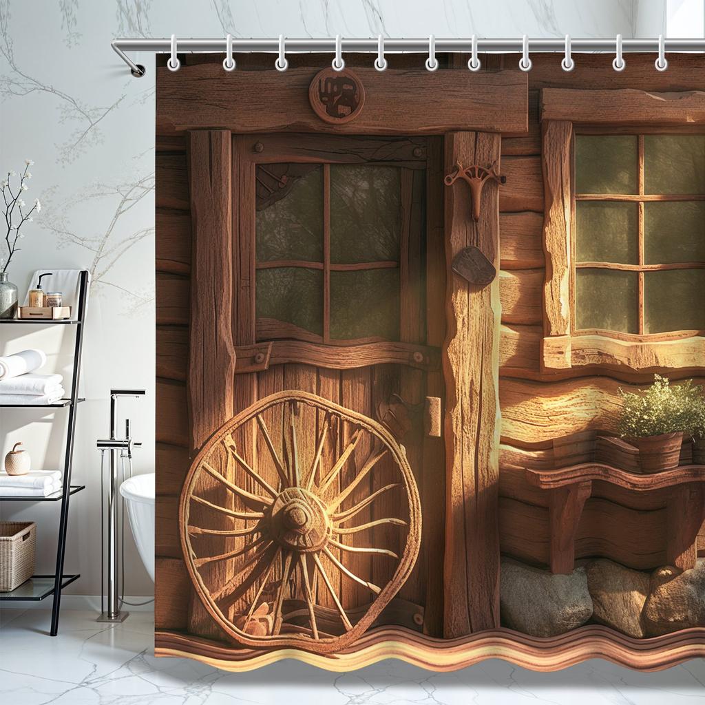Rustic Wooden Pattern Shower Curtain - Artistic Design, Polyester, Ideal For Bathroom/Home, Perfect Housewarming Gift