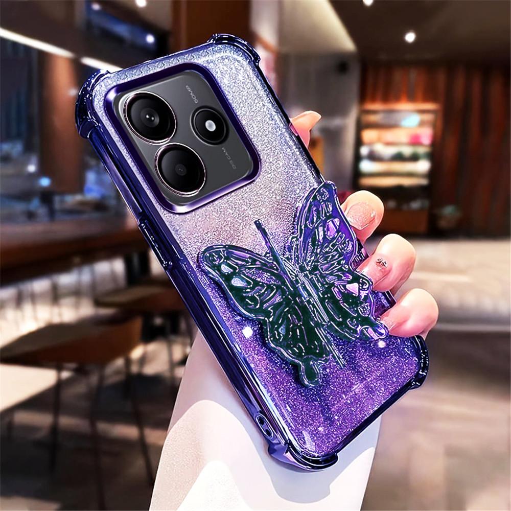 

Butterfly Bracket Phone Case For OPPO Reno 14F 13F 12F 12 Pro A16 A5 A9 A53 2020 A54S A53S 4G Glitter Shockproof Silicone Cover For Reno 14F
