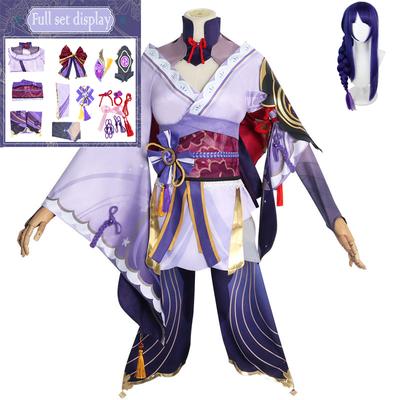 Disfraz de Cosplay de Raiden Shogun Uniforme de Tela Jacquard Peluca Anime Estilo Chino Disfraces de Halloween Mujeres Juego COS