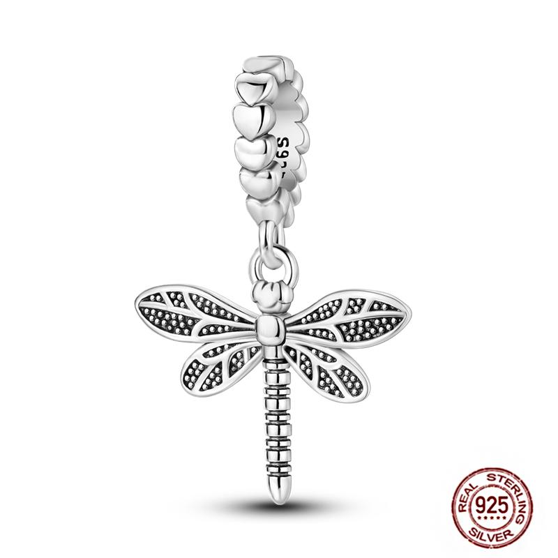 Charms Beads 925 Sterling Copper Pink Butterfly Luminous Firefly Chameleon Heart Charm Fit Original Bracelet DIY Holiday Zircon