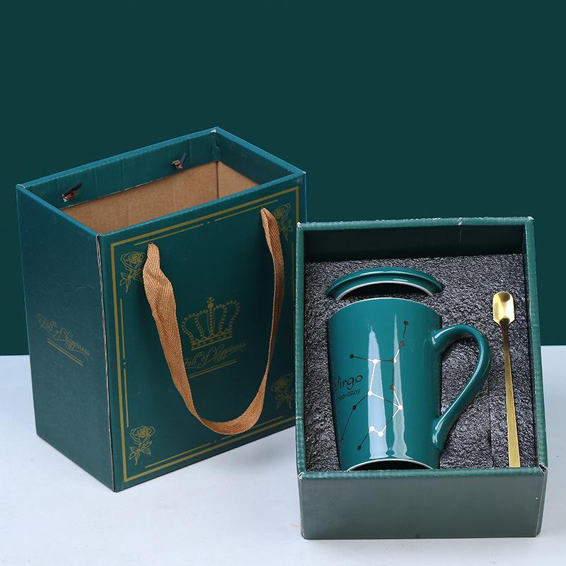 Creative Ceramic Cup With Lid Spoon Gift Water Cup Gift Box Twelve Constellation Ceramic Cup Printing