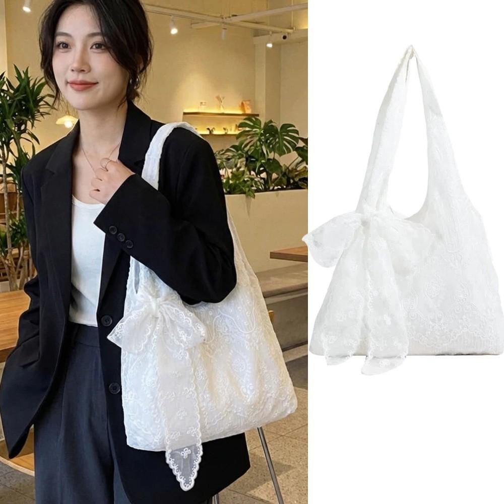 Mit Seidenschal Blumenmuster Spitze Handtasche Leicht Vielseitig Stickerei Spitze Umhängetasche Leinwand Koreanischer Stil Tragetasche