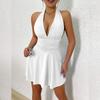 JPNTKY Women's Fashion Summer Spring Solid Color Print V-Neck Sleeveless Casual Dresses