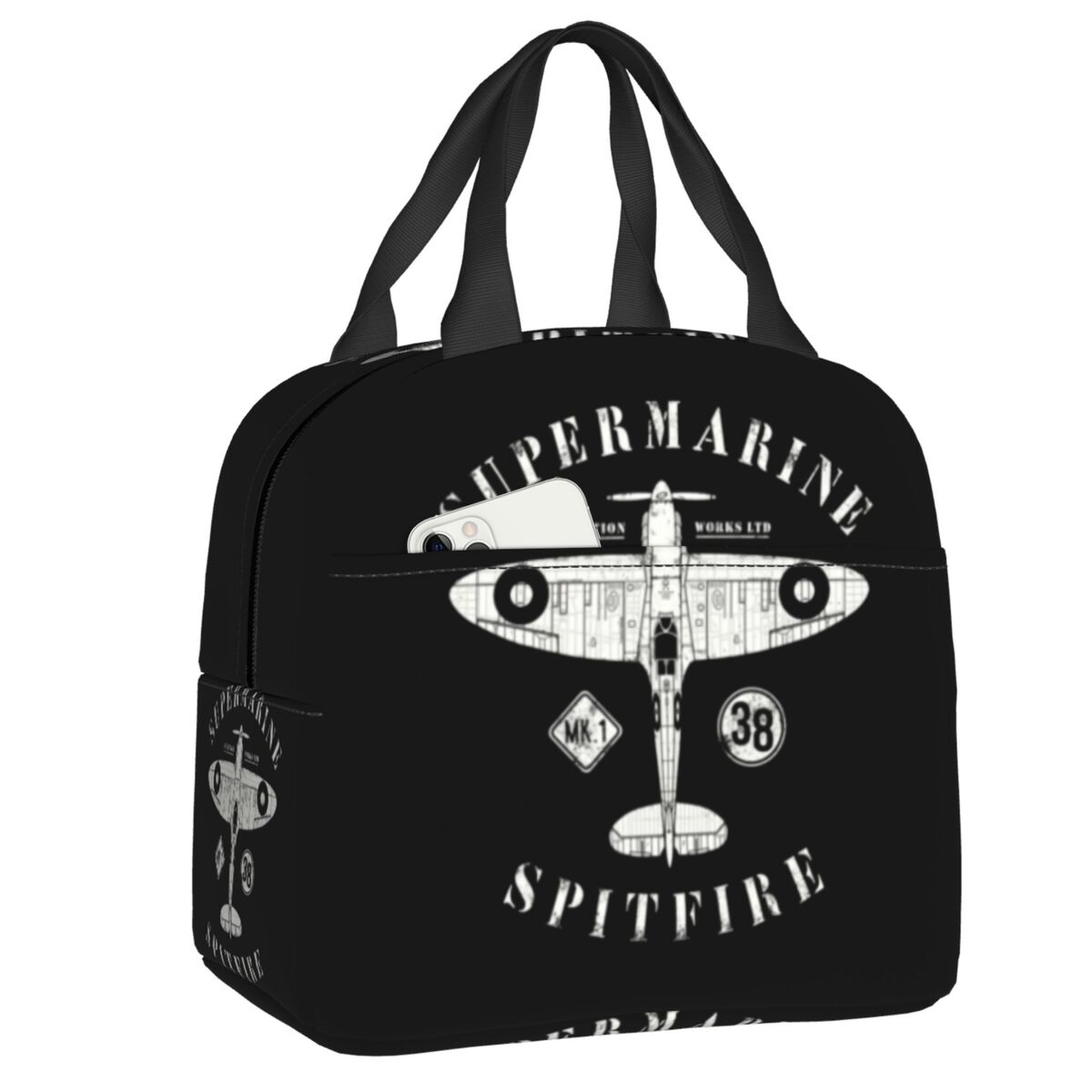 Custom Airplane Pilot Heartbeat Insulated Lunch Bag for Outdoor Picnic Aviation Aviator Gift Portable Thermal Cooler Lunch Box 22x20x13cm