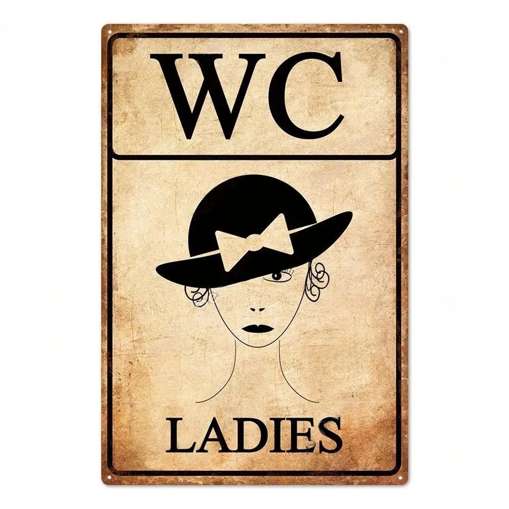 Vintage Toilet Sign Funny Metal Tin Sign Plaque WC Lavatory Toilettes Wall Art Bar Club Bathroom Restroom Toilet Wall Decoration