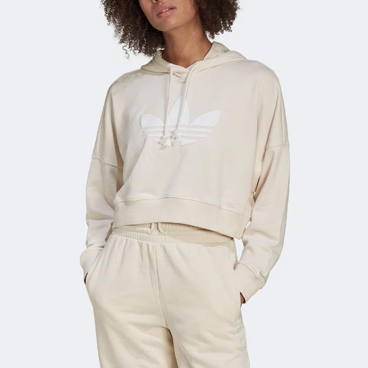 Adidas Originals Clover SS22 Solid Color Big Logo Hoodie Women Hoodie Yellow White HU1610