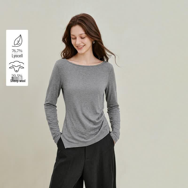 INMAN Lyocell Wool Blend Striped Off-Shoulder T-Shirt S