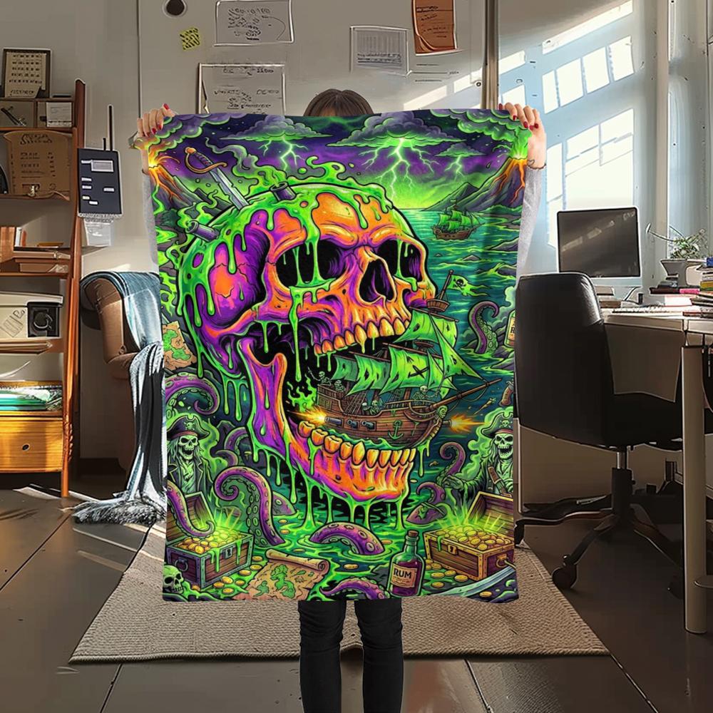 Corrosive Acid Skull and Rose Print Flannel Blanket,High Quality Comfortable for All Seasons,Home Decor,Warmth and Comfort,Perfect for Christmas Gifts