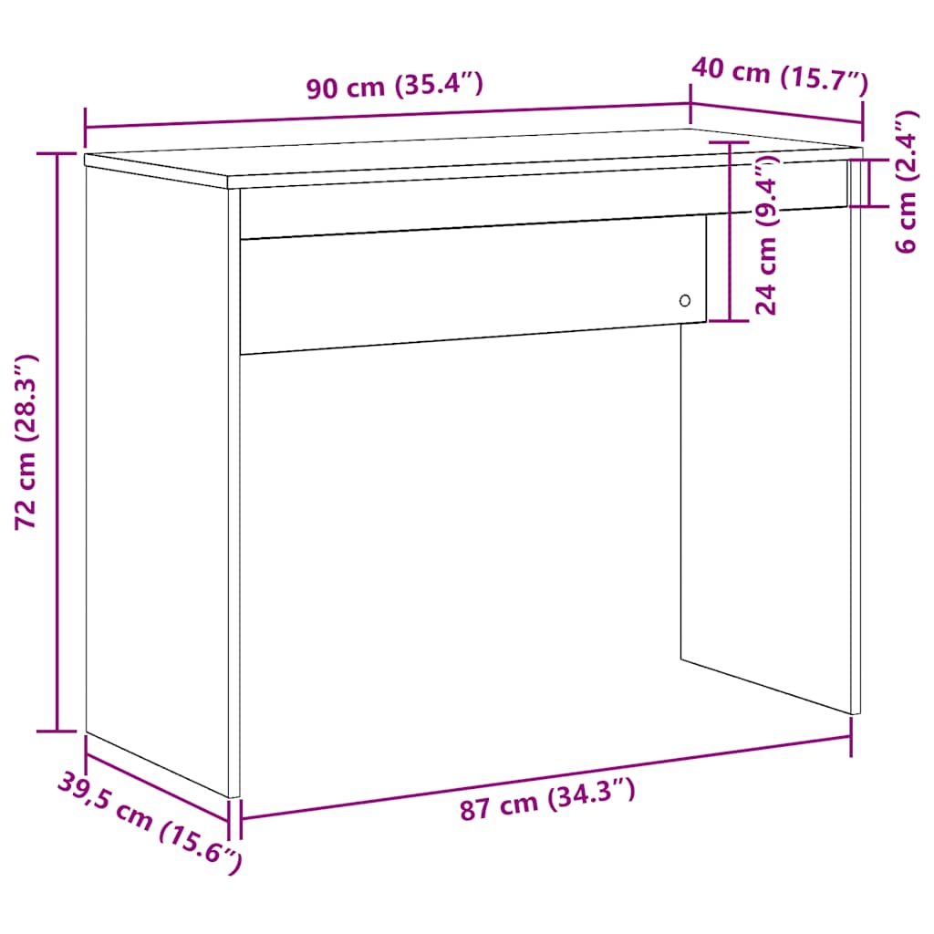 Desk Vintage Wood Look 90 x 40 x 72 cm Engineered Wood