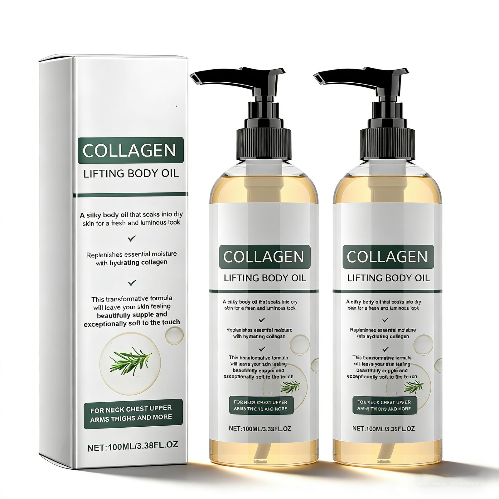Collagen Lifting Body Oil,Hydrating Collagen Oil with Rosemary Firming Body Creme for Body & After Shower,Moisturizing Serum for Neck Chest Upper Arms 2-Pack