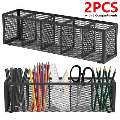 2 Pcs Mesh Pen Pencil Holder Metal Pencil Organizer with 5 Compartments Large Capacity Desk Organizer Cosmetics Storage Rack