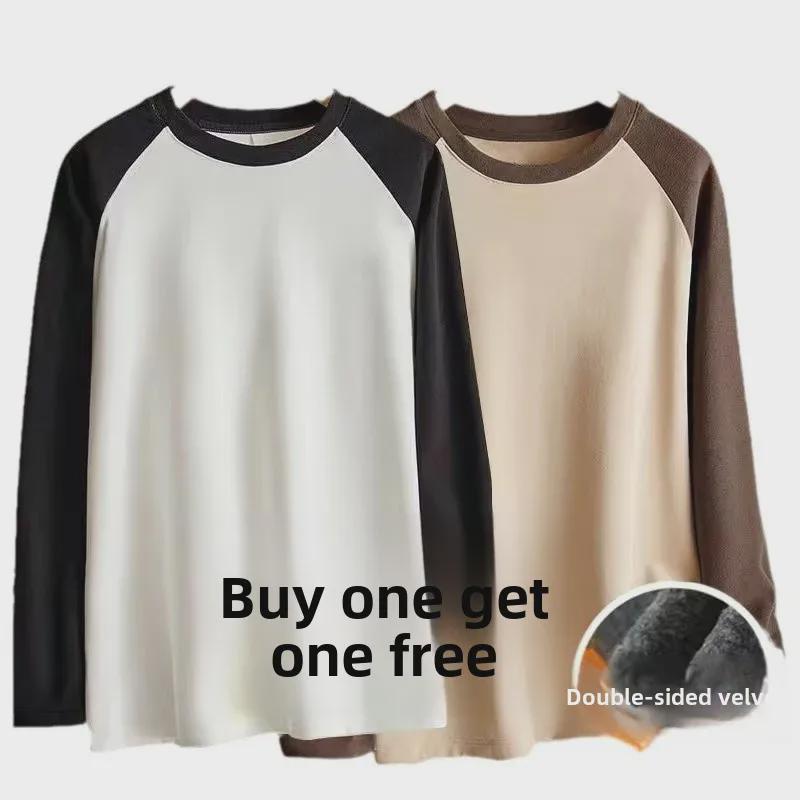 Men's Large Double-Sided Velvet Sweatshirt – Autumn/Winter Round Neck, Long-Sleeve, Casual Plus Velvet Warm Bottoming Shirt