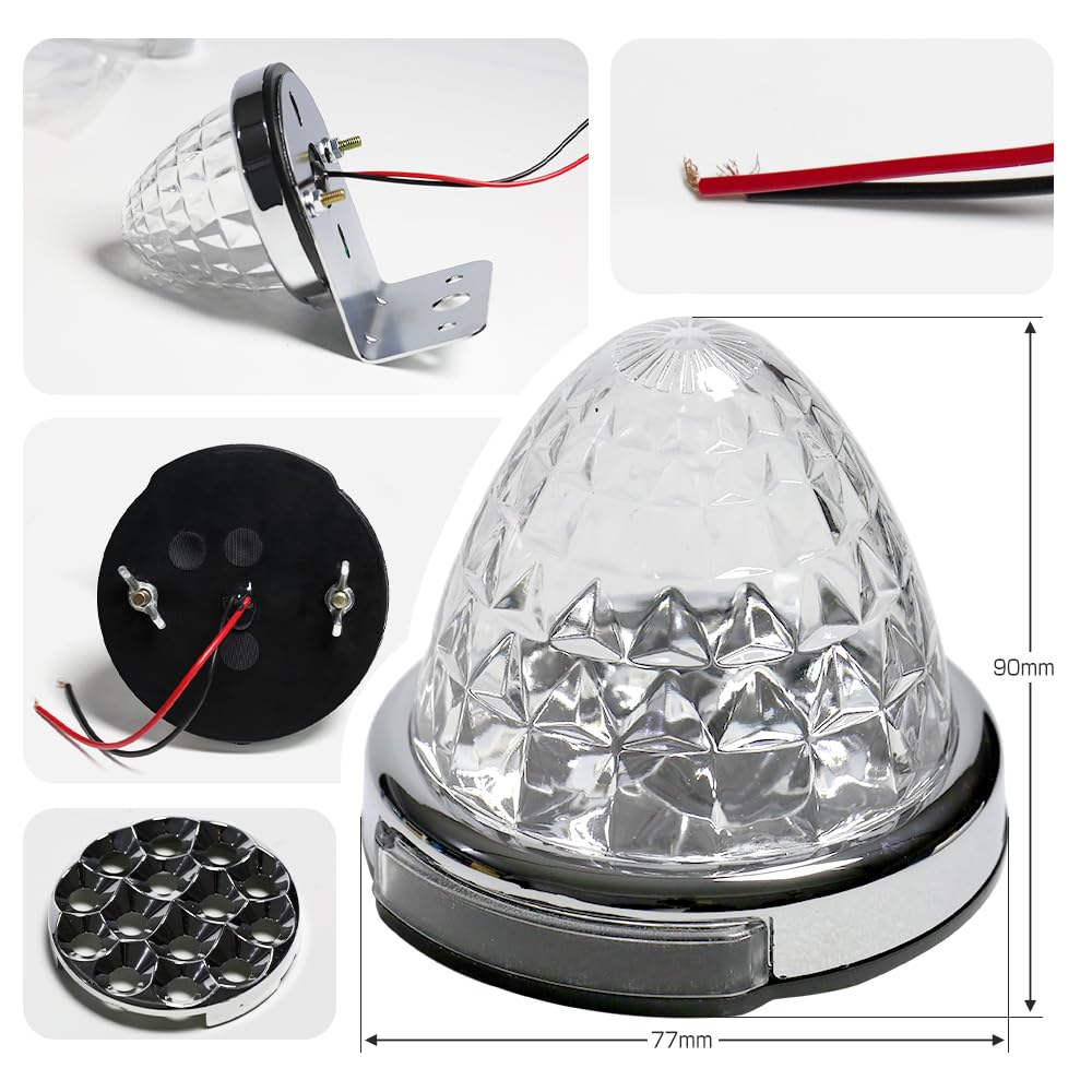 Round LED Side Marker Lights for Integrated Turn Signal Illumination IP67 High Crystal for Dump and Set of Accessory Trucks, + Light, Non-Polarity,
