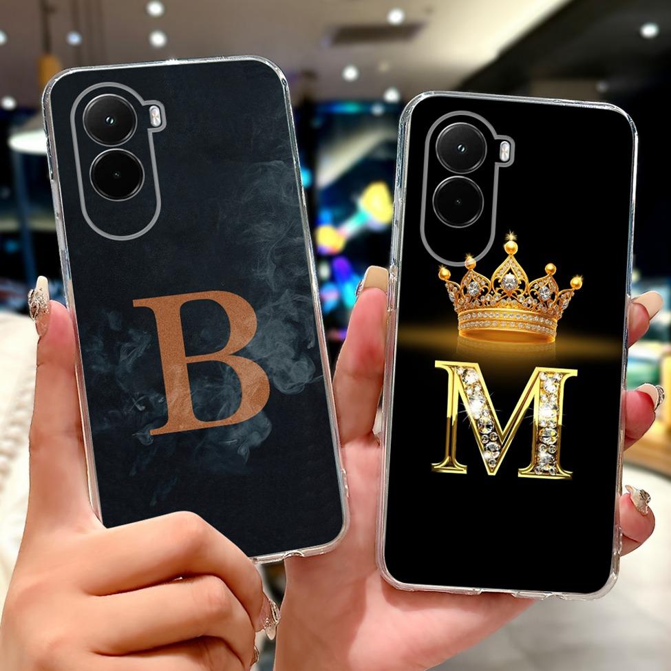 For Xiaomi Poco M7 4G Case Cover Transparent Aesthetic A-Z Letters Fashion Flowers Crown Soft Bumper Casing