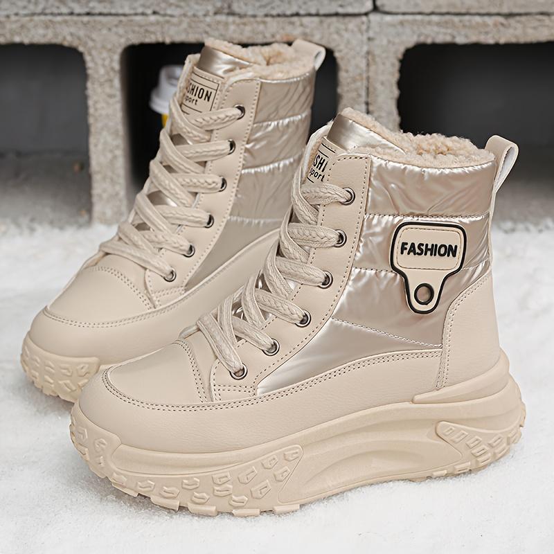 Women's High-Top & Ankle-Length Winter Snow Boots Warm Faux Cover Upper Plush Lining & Non-Slip PVC Sole Versatile for Outdoor Lace-Up Boots