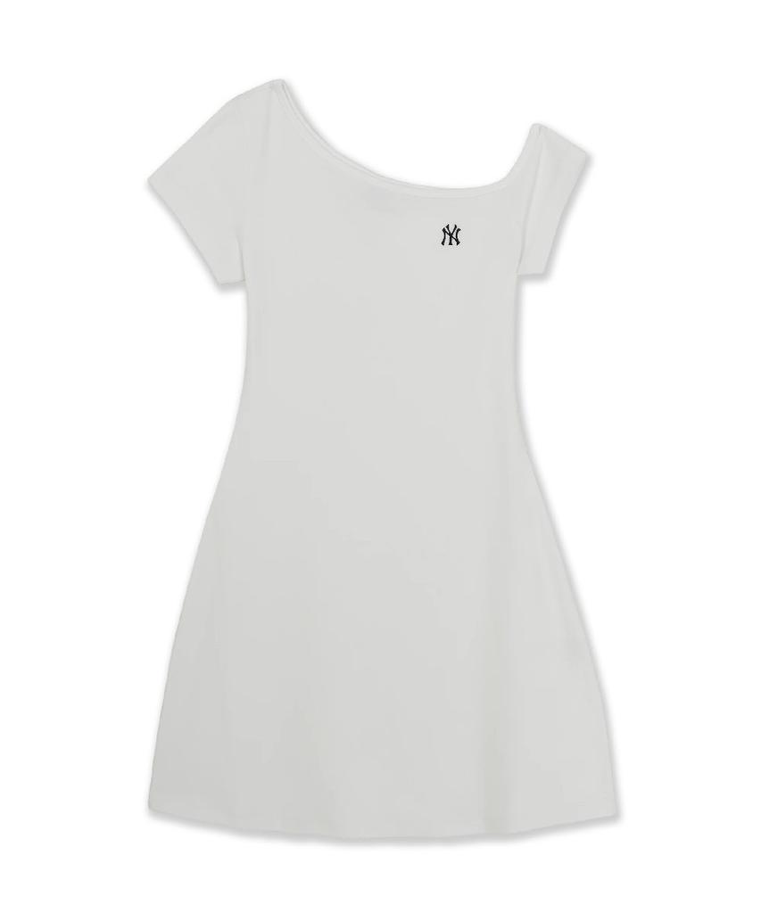 Emelbi Women'S Basic Off-Shoulder Shirred Ribbed Dress Ny (White)