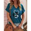 New Summer Folded Sleeve Heart Print V-neck Plus-size Short-sleeved T-shirt