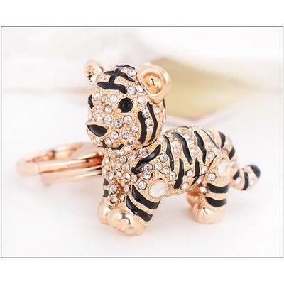 Nyckelring Söt Tiger Metall Färgglad Bling Kristaller Strass Nyckelring Charm Hänge för Handväskor Nyckelkedja