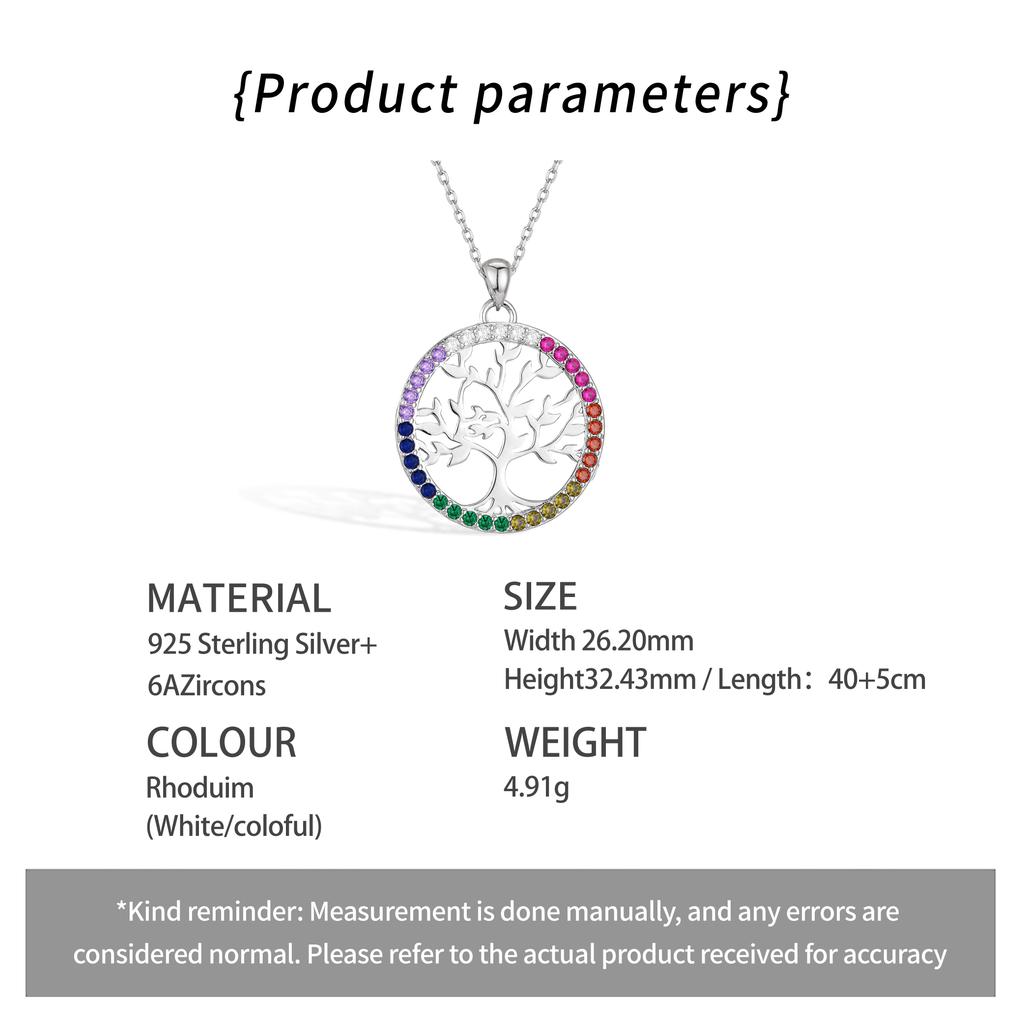New Arrivals Fashion Women Fine Jewelry Rhodium Plated Zircon Stone Tree of Life Pendant Necklace 925 Sterling Silver