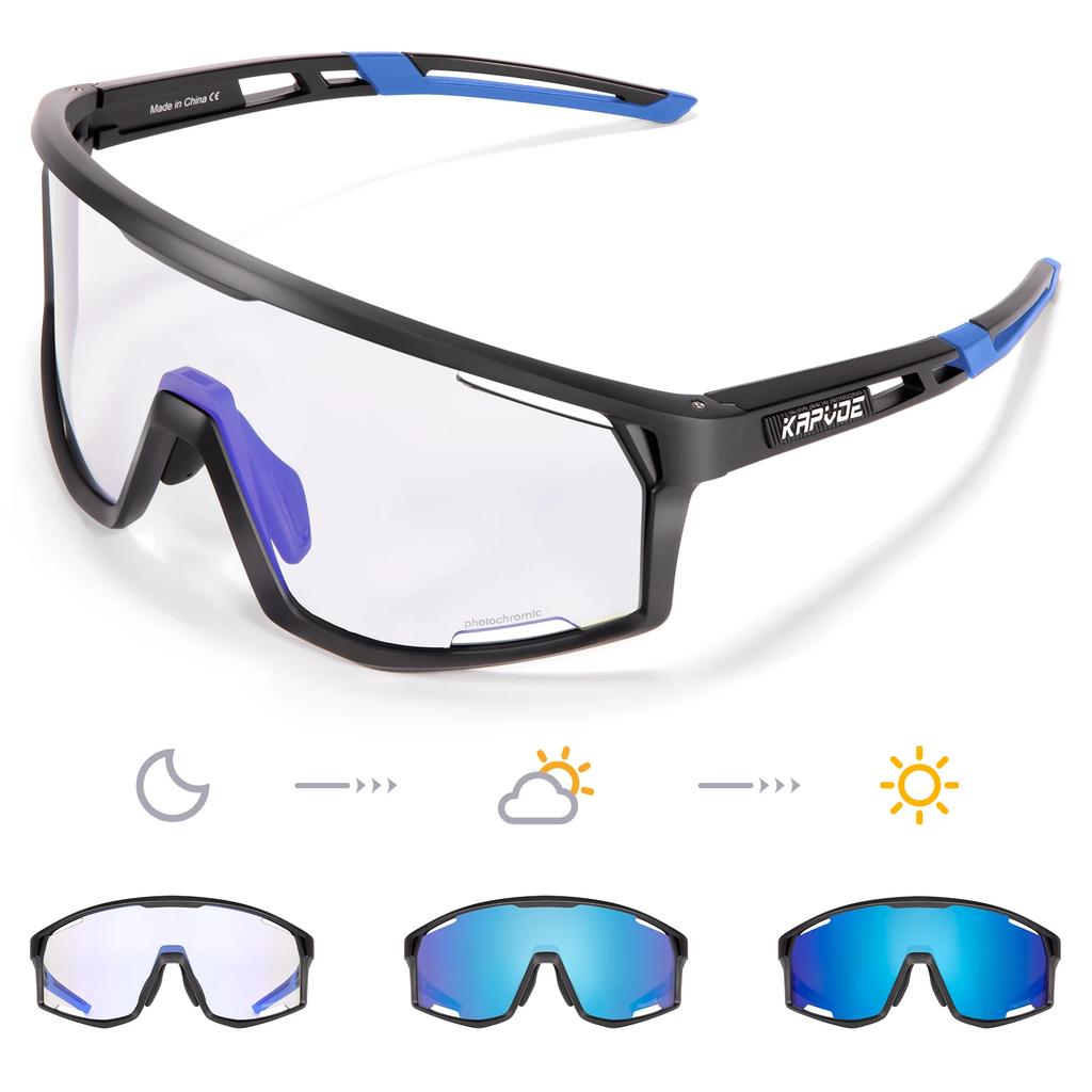 Kapvoe Photochromic Cycling Glasses UV400 MTB Clear Mountain Bike Transition Bicycle Sunglasses for Men Women Sports Eyewear