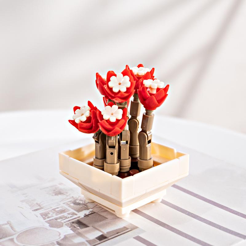 Jiaqi JK2710 Succulent Building Blocks: Flower Bouquet Potted Plant Model for Kids - Creative Toy and Ornament