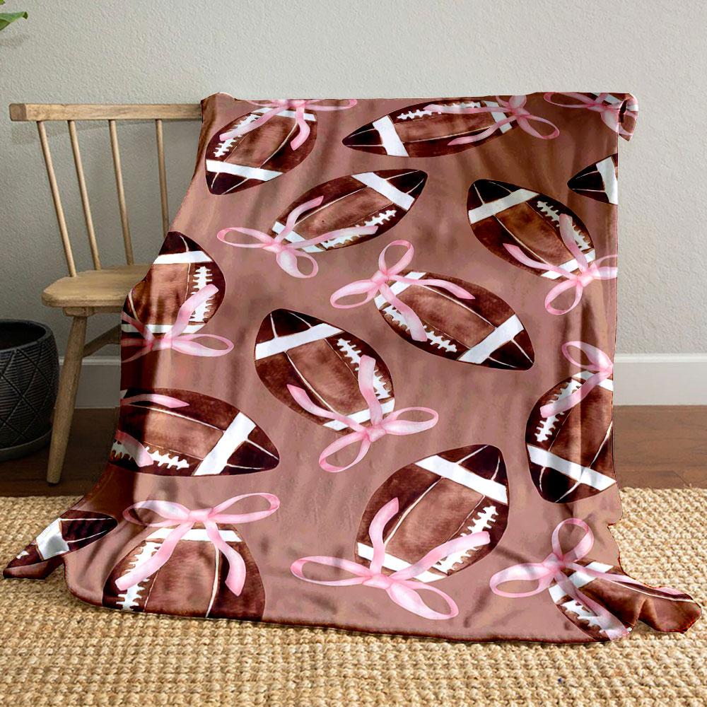 

American Football Pink Bow Watercolor Style Blanket bedroom Blanket for Livingroom Couch lunch break Soft throw for Friend s festival Gift 80cm x 120cm