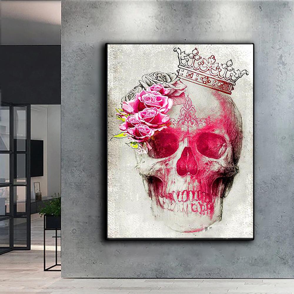 5D Diy Diamond Painting Scarlet Skull Cross Stitch Set Full Diamond Embroidery Mosaic Art Picture of Rhinestones Decor Gift