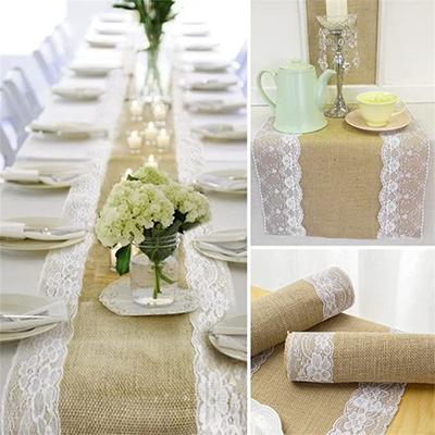 Doğal Taklit Keten Dantel Masa Ev Otel Restoran Rustik Çay Koşucusu Düğün Noel Partisi Masa Dekorasyonu
