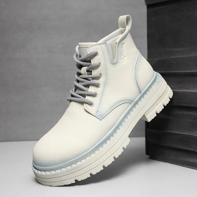 Martin Boots Autumn High-top British Wind Locomotive White Leather Boots Casual Sports Thick-soled Heightening Boots
