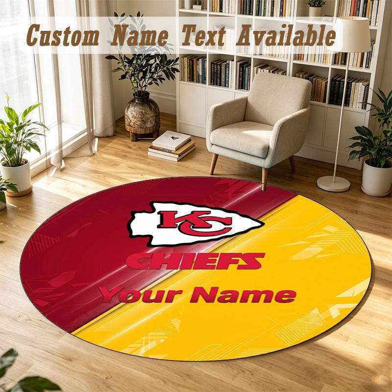 Round Rug Custom NameKansas City Chiefs Pattern Non Slip Carpet Home Floor Decor